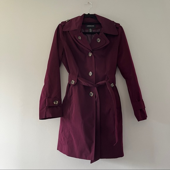 London Fog Jackets & Blazers - London Fog Purple Hooded Rain Jacket Trench Coat Small